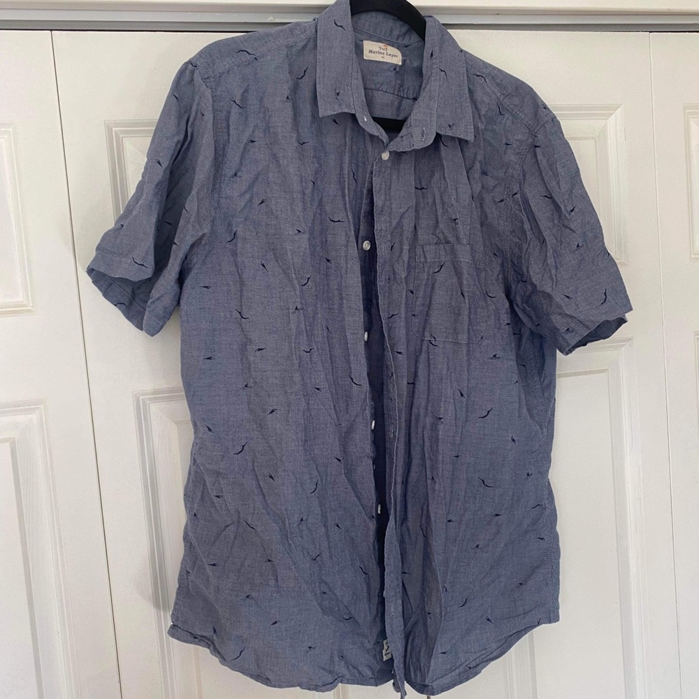 Marine Layer Cotton Chambray S/S button down XL